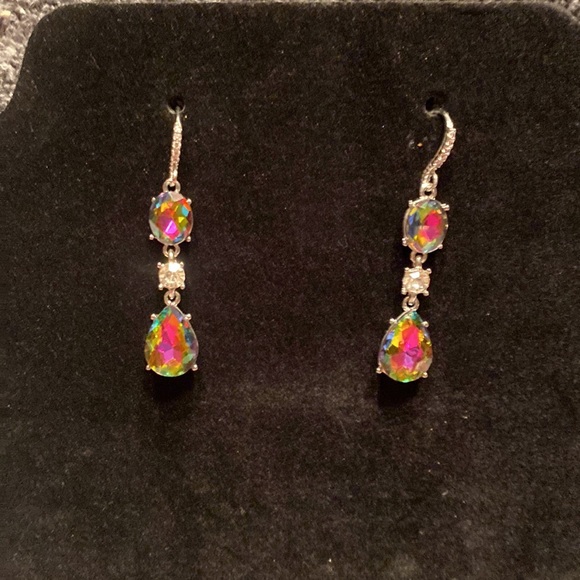 NWT Silver-Tone Crystal & Stone Triple Drop Earrings. CHARTER CLUB - Picture 3 of 8
